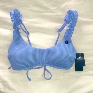 lace-up smocked scoop bikini top with ruffles